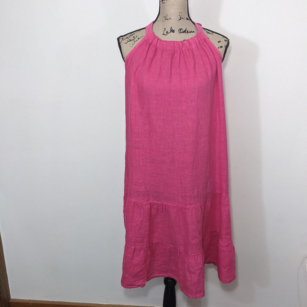NWT Bellambra Italy Pink Linen Shift Dress Tiered Hem Knee Length Women’s Sz M
